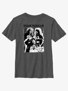 60% Cotton  40% PolyesterWash cold; dry lowImportedListed in youth sizes Eddie Munson Ring, Stranger Things Eddie Munson, Cutout Poster, Stranger Things Eddie, Eddie Munson, Her Universe, Sale House, Stranger Things, Pop Culture