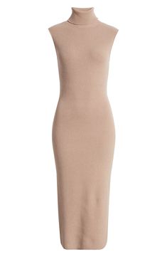 A ribbed-to-fit sweater dress is served in a sleeveless silhouette for a classic look that's ready for desk days and drinks dates. 46" length (size Medium) Turtleneck Sleeveless Unlined 50% viscose, 28% polyester, 22% nylon Hand wash, dry flat Imported Elegant Sleeveless Ribbed Bodycon Dress, Classic Ribbed Midi Dress, Fitted Sleeveless Beige Sweater Dress, Elegant Fitted Sleeveless Sweater Dress, Chic Sleeveless Bodycon Sweater Dress, Fitted Sleeveless Ribbed Sweater Dress, Fitted Ribbed Sleeveless Sweater Dress, Sleeveless Ribbed Bodycon Fall Dress, Sleeveless Ribbed Bodycon Dress For Fall