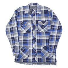 CHALET Lined Shacket Flannel Jacket Blue 90s Check Mens M Winter Blue Flannel Outerwear, Blue Long Sleeve Flannel Shirt With Pockets, Blue Flannel Shirt With Pockets For Fall, Vintage Flannel Shirt For Streetwear, Blue Flannel Shirt With Pockets, Vintage Blue Flannel Shirt For Fall, Vintage Long Sleeve Flannel Shirt For Streetwear, Vintage Blue Flannel Shirt, Vintage Flannel Shirt For Streetwear In Fall