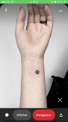 a small paw tattoo on the wrist