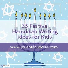 a hanukkah menorah with the words 5 festive hanukkah writing ideas for kids