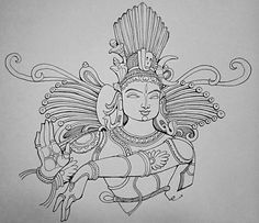 a drawing of a woman with wings on her head