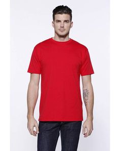 Men's Cotton Crew Neck T-Shirt - RED - XS | StarTee Men's Cotton Crew Neck T-Shirt in Red Size XS Red Tshirt Outfit Mens, Red Tshirt Outfit, Capsule Wardrobe Men, Men Essentials, Red Shirt Men, Mens Casual Dress Outfits, Red T Shirt, Mens Casual Dress, Men Model