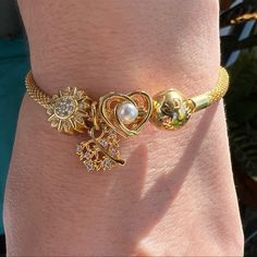 Beautiful Charms, Discolored Gold Plated Tree Charm, Gold Plated Sterling Pearl Heart And Sunburst Charms, Gold Plated Mesh Bracelet Pandora Gold, Jewelry Pandora, Pearl Heart, Mesh Bracelet, Pandora Jewelry, Gold Plate, Charms, Plating, Women Jewelry