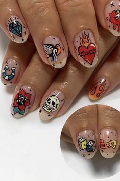 50 Best Halloween Nail Ideas 2021 – Cute Halloween Nail Art Nail Art Realistic, Cute Halloween Nail Ideas, Nails Hombres, Easy Halloween Nail Art, Rockabilly Nails, Tattoo Nails, Halloween Nail Art Ideas, Halloween Nail Ideas, Fun Manicure