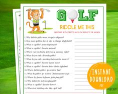 the golf riddle game is shown with an image of a monkey holding a golf club