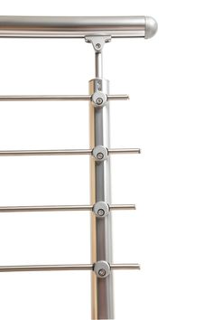 an image of a metal rack with several bars on it's sides and two poles attached to the wall