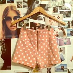 Brandy Melville Pink Polka Dot Shorts High waisted with zipper! Never worn Brandy Melville Shorts Fitted Shorts With Zipper Closure For Spring, Fitted Summer Bottoms With Zipper Closure, Fitted Bottoms With Zipper Closure For Summer, Fitted Summer Shorts With Zipper Closure, Fitted Shorts With Zipper Closure For Summer, Summer Cotton Bottoms With Zipper Closure, Summer Shorts With Zipper Closure, Fitted Polka Dot Short Bottoms, Chic Shorts With Zipper Closure For Spring