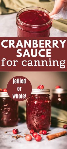 cranberry sauce for canning with text overlay that reads, cranberry sauce for canning