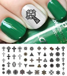 Celtic Irish Cross Nail Art Decals Set #1 Salon Quality! - St. Patrick's Day St Patrick Day Nails Acrylic, Cross Nail Art, Light Colored Nails, Irish Cross, Cross Nails, Christmas Manicure, Paint Parties