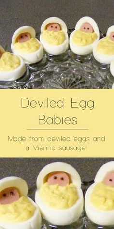 deviled egg babies made from deviled eggs and a vienna sausage