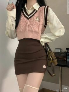 Softie Outfits, Kawaii Outfit, Mode Kawaii, Sixth Form, Pakaian Feminin, Sweater Vests, Korean Casual Outfits, Kawaii Fashion Outfits, Story Board