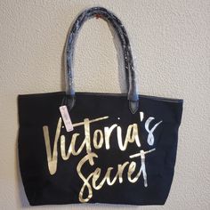 Nwt! Black & Gold Big Tote Bag. Can Be Used As An Everyday Bag Or Overnight Bag. Very Spacious. All Offers Are Welcomed & Considered! Big Tote Bags, Overnight Bag, Everyday Bag, Womens Tote Bags, Reusable Tote Bags, Victoria's Secret, Tote Bag, Women Shopping, Gold