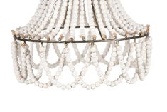 a white chandelier with beads hanging from it