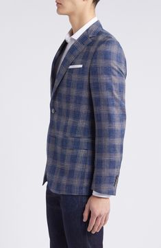 A slubbed blend of wool, cotton and linen brings relaxed versatility to a sport coat that's patterned in a pale plaid and styled for warm-weather occasions. 29" length (size 42) Notched lapels Chest welt pocket; front flap pockets Side vents Partially lined 65% virgin wool, 27% cotton, 8% linen Dry clean Made in Turkey Hugo Boss/BOSS/HUGO has received the Fair Labor Association accreditation, which signifies that the company has effective systems and procedures in place to successfully uphold fa Wool Plaid, Sport Coat, Flap Pocket, Welt Pocket, Hugo Boss, Warm Weather, Wool Blend, Dry Clean, Nordstrom