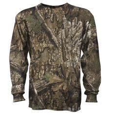 Realtree Branded Camo. 140 GSM 60% Cotton 45% Polyester Allover printe camo. Realtree Allover Camo. Realtree Men's Multiple Colors/Finishes Knit Long Sleeve T-shirt (Medium) Polyester | RT1M-13620 APX M Fall Camouflage T-shirt With Crew Neck, Fall Camouflage Crew Neck T-shirt, Camouflage Cotton Top With Sublimation Print, Long Sleeve Hunting Tops For Fall, Long Sleeve Tops For Hunting In Fall, Camouflage T-shirt For Fall, Camouflage Tops For Outdoor Fall Activities, Camouflage Crew Neck Top For Fall, Fall Camouflage Crew Neck Top