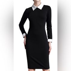 Fabric Type: 60% Cotton, 35% Polyester, 5% Spandex Suitable For Many Occasions Like Work, Party And So On ***Please Note: Size 4=Size Small, Size 6=Size Medium, Size 8=Size Large, Size 10=Size X-Large, Size 12=Size Xx-Large. Black Dress With Turn Down Collar. Long Sleeve With Turn-Up Hem. This Black Dress Gives You A Business Casual Look And Perfectly Shows Your Body Curve. Item Type: Lapel Patchwork Sheath Dresses Feature: Super Flattering, Great To Hide Belly Fat Neckline: Lapel Sleeve Length: Belted Wrap Dress, Patterned Midi Dress, Sheath Dresses, Black Ruffle Dress, Business Dress, Silk Floral Dress, Dresses Xxl, Work Party, Business Dresses