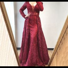 Red Dress Arabic Gowns, Prom Dress Lace, 2021 Prom Dresses, Vintage Prom, Long Sleeve Evening Dresses, فستان سهرة, Vestidos Prom, Ținută Casual, Evening Formal