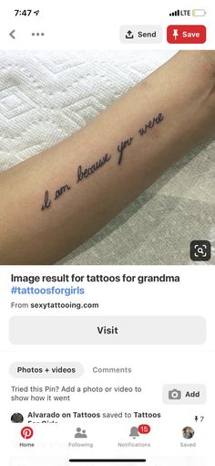 an instagram page with the message i am because you were tattooed on someone's arm