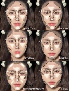 Makeup Round Face, Long Face Makeup, Face Shape Contour, Square Face Makeup, Futuristic Makeup, Face Contouring Makeup, Blusher Makeup, Contouring Makeup