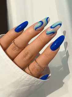 Royal Blue Nails Designs, Royal Blue Nails, Blue Nail Designs, Minimalist Nails, Dream Nails, Short Acrylic Nails, Cute Acrylic Nails, Blue Nails, Nail Designer