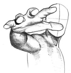 a black and white drawing of a hand holding something