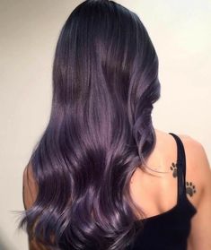 Dark Grey Hair Dye, Purple Grey Hair, Long Purple Hair, Dark Grey Hair, Purple Balayage, Purple Ombre Hair, Dark Purple Hair, Grey Hair Dye, Blue Ombre Hair