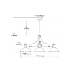 an image of a chandelier with three lights and measurements for each light fixture