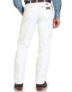 Wrangler Men's 13 Original Cowboy Cut High Rise Regular Fit Boot Cut Jeans - White White Bootcut Jeans Outfit, Boot Cut Jeans Men, White Boot Cut Jeans, White Wrangler, Cowboy Cut Jeans, White Bootcut Jeans, Jeans White, Wrangler Jeans, Boot Cut Jeans