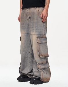 Relaxed fit Wide leg Hand-dyed Button-fly Belt loops Material: Cotton 100% Product code: M10945-198 Distressed Baggy Jeans, Jeans Streetwear, Cargo Jacket, Scene Design, Pocket Jeans, Baggy Jeans, Short Pants