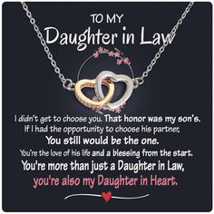 a daughter in law necklace with two interlocked hearts on the front and back