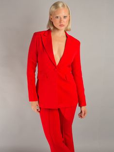 Blazer + Pants Matching Set Color: Red Material: Polyester, Cotton Delicate dry clean Protect accessory before washing Cool iron Sample size: S Style № ZC_NYC23_NAOMA Blazer & Flared Pants Set in Red Red Notch Lapel Pantsuit For Fall, Red Spring Formal Pantsuit, Red Long Sleeve Suits With Pockets, Red Notch Lapel Suits With Pockets, Red Pantsuit With Pockets For Work, Red Workwear Pantsuit With Pockets, Red Elegant Pantsuit, Red Office Pantsuit With Pockets, Red Pantsuit With Trousers For Formal Occasions