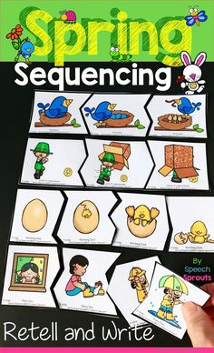 the spring sequence is shown with pictures and words to help students learn how to write