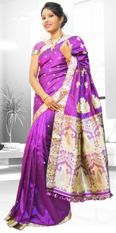 Beautiful Purple colour Assam Silk Pat saree with artistic Suta Work giving a gorgeous look to the saree. This collection is perfect for any festive occasion. The Saree comes with matching blouse piece, the blouse shown in the image is just for display purpose.Slight colour variation may be there in display & actual. Purple Colour, Indian Saree, Indian Sarees, Purple Color