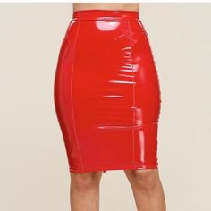 Latex Skirt In Pink, Yellow, & Red Latex Skirt, Future Outfit, Curvy Outfits, Women Skirts Midi, Rock Style, Pink Yellow, Pink Red, Red Yellow, Pencil Skirt