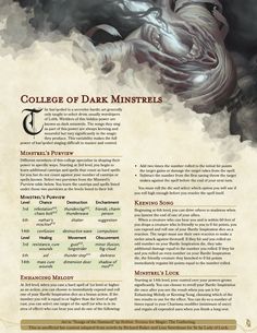 a page from the college of dark minsters website, with an image of a demon