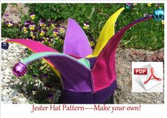 an image of a flower pot made out of felt and paper mache with the text jester hat pattern - make your own