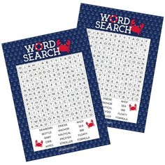 two word search cards with lobsters on them