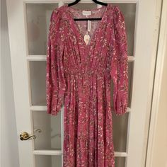 Never Worn! Perfect Condition. Pink Maxi Dress For Garden Party In Fall, Pink Maxi Dress For Fall Garden Party, Pink Floral Midi Dress For Fall, Red Floral Maxi Dress, Coast Dress, Boho Floral Maxi Dress, Sweater Maxi Dress, Long Knitted Dress, Bohemian Maxi Dress