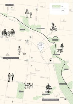 a map with people riding bikes and walking on the street in front of them,