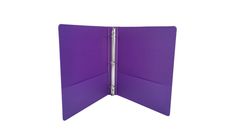 an open purple binder on a white background