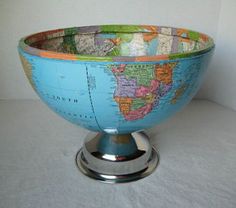 a blue bowl with a map on it