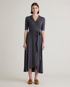 Fitted where you want it, flowy where it feels good. Our Tencel Jersey Midi Wrap Dress is the timeless classic everyone needs in their lineup. Eco-cool and all-day comfy with a rounded collar and modern midi length, it’s as soft as it is sustainable, and it’s part of our growing knit-dress collection.Also offered in sizes 1X-3X. Elegant Short Sleeve Maxi Dress, Elegant Relaxed Fit Dress For Loungewear, Flowy Midi Dress For Work, Elegant Midi Dress With Relaxed Fit, Elegant Short Sleeve Midi Dress For Loungewear, Versatile Midi Dress For Fall, Versatile Viscose Dress For Daywear, Versatile Midi Length Dress For Daywear, Relaxed Fit Viscose Midi Dress