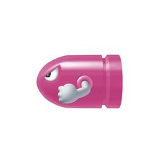 a pink plastic tube with an emoticive face on it's side and one eye open