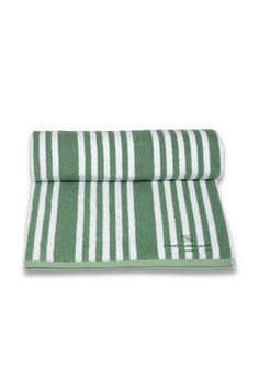 a green and white striped towel