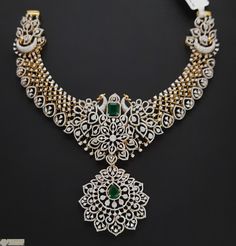 Ornate 18K Gold Diamond Necklace with interchangeable Color Stones - 1-BG-DN-SET06015 in 82.530 Grams Luxury Three Stone Diamond Necklace For Anniversary, Gold Jewellery Indian, Latest Gold Jewellery, Diamond Necklace Indian, Detachable Pendant, Indian Diamond Jewellery, Bridal Diamond Necklace, Diamond Locket, Back Chain