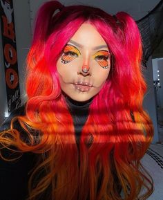 Vivid Split Dyed Hair, Halloween Hair Dye, Pastel Orange Hair, Fire Hair Color, Half Colored Hair, Hair Colors For Dark Hair, Hair Color Orange, Fire Hair