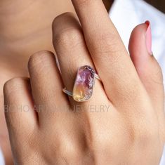 Raw Ametrine Crystal Ring, Bi Color Gemstone Ring, Handmade Ring, Ametrine Silver Jewelry, Boho Ring, Birthstone Ring, Gift For Her Ametrine Crystal, Raw Moonstone, Raw Crystal Ring, Raw Gemstone Ring, Ring Birthstone, Link Earrings, Jewelry Boho, Crystal Ring, Boho Ring