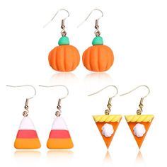 PRICES MAY VARY. Thanksgiving Day Earrings--- You will get 3 pairs different cute earrings to match your beautiful outfits. These adorable earrings is a nice gift for yourself, your family, friends,they are super cute and eye catching. Perfect for parties. Good Material--- These dangle drop earrings are made of polymer clay and good quality alloy hook, nickel free,lasting color retention,comfortable to wear.They are wonderful accessories for your Thanksgiving Day outfit to make you special and d Autumn Orange Color, Cheese Pumpkin Pie, Harvest Jewelry, Sunflower Thanksgiving, Clay Autumn, Pie Earrings, Pumpkin Food, Thanksgiving Jewelry, Clay Cake