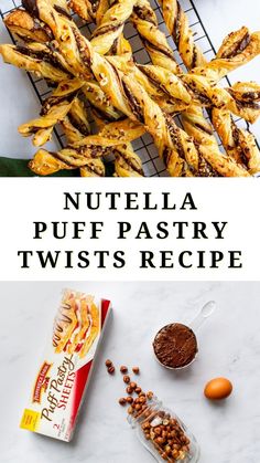 nutella puff pastry twists recipe with text overlay